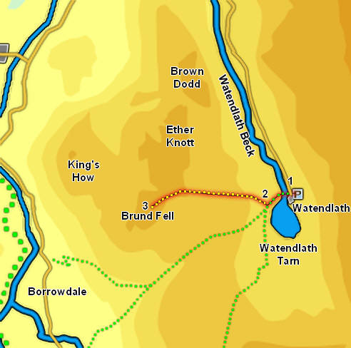 Map for walk on Brund Fell from Watendlath